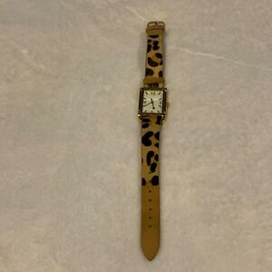 Stella & Dot women's watch square gold-tone case leopard genuine leather strap